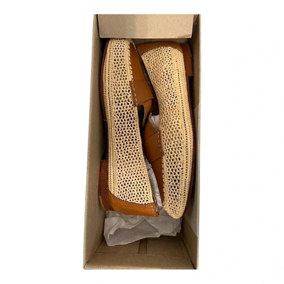 CARRIE FORBES Leather & Raffia Strap Notched Mumba Loafers - Picture 3 of 8